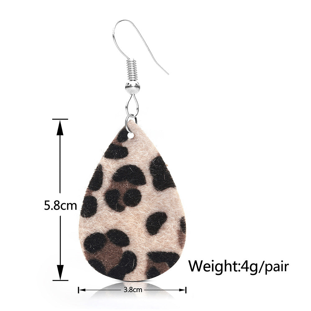 Wholesale PU Leopard Print Water Droplets Earrings